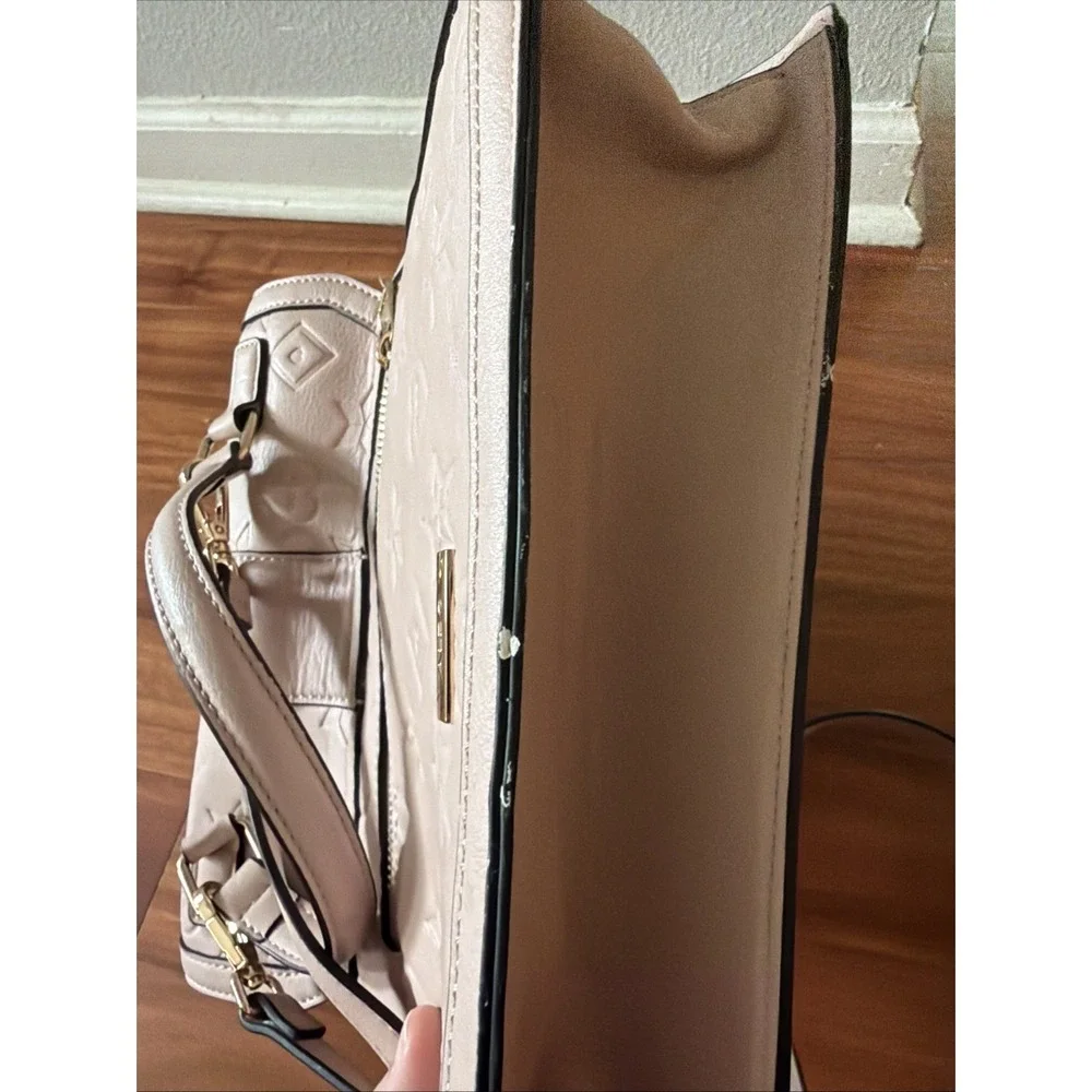 Aldo Blush Gold Satchel Handbag Logo Shape Printed Crossbody